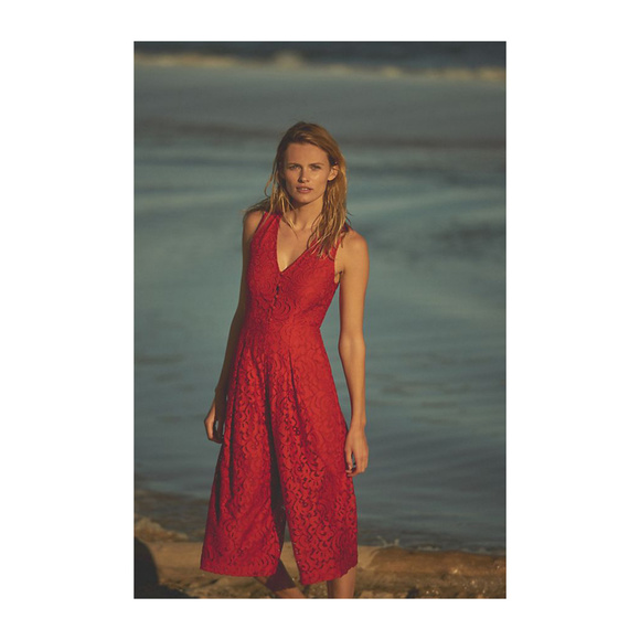 HP Anthropologie Jaeda Lace Wide Leg Jumpsuit Red